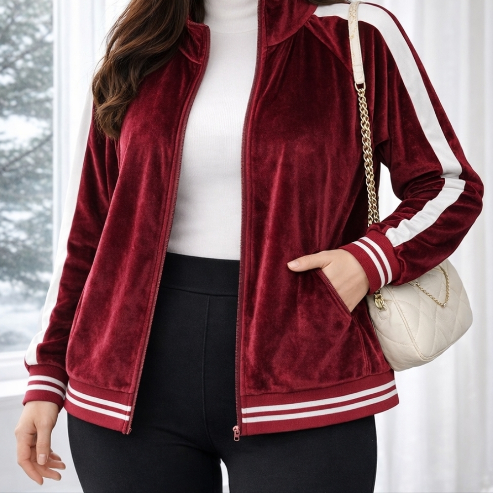 Y2K Jacket Zip Up Velvet  XXXL